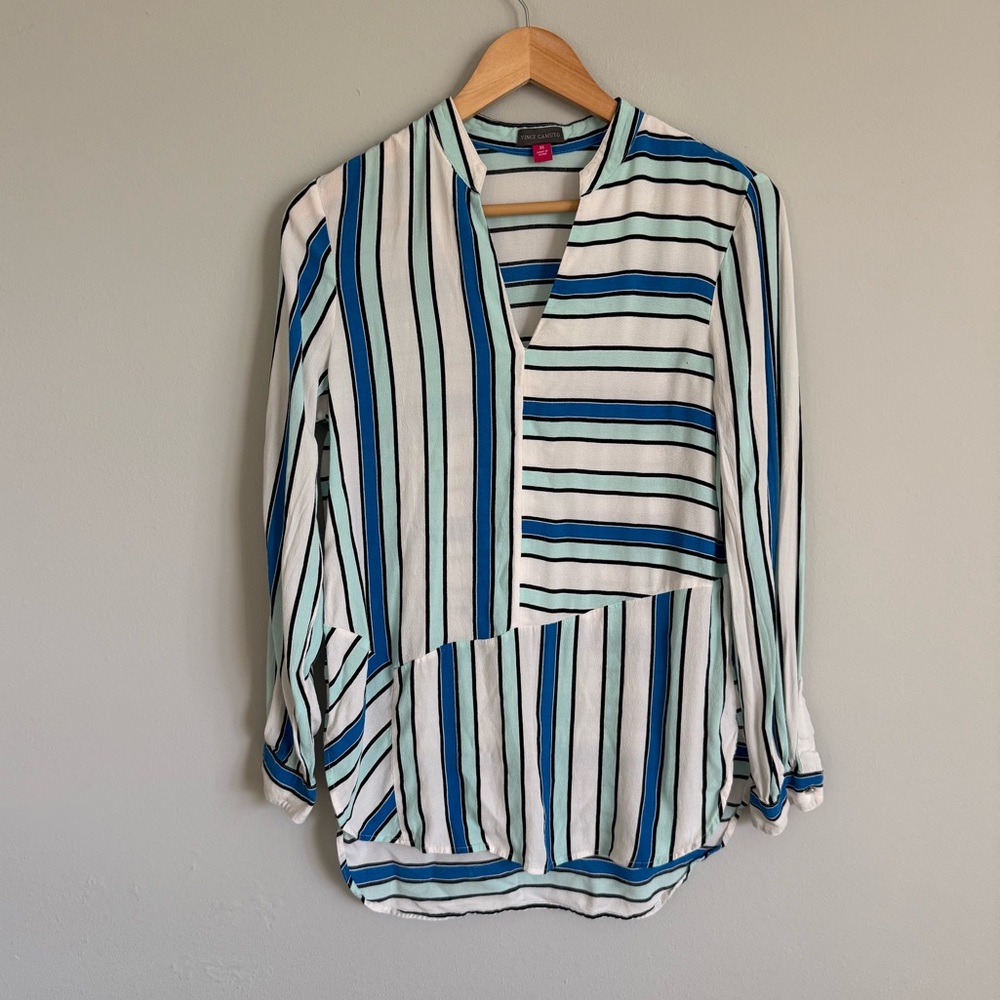 Vince Camuto Blue and White Striped Blouse